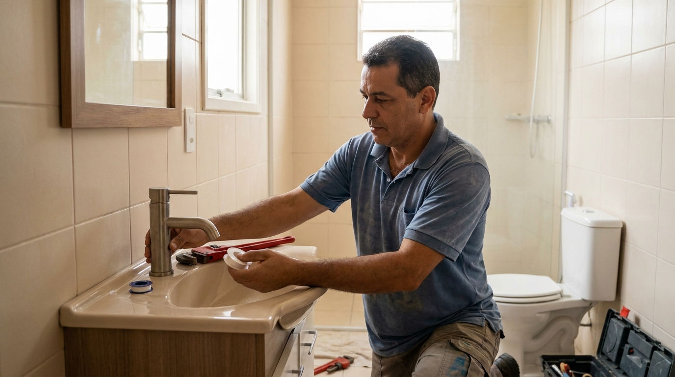 Técnico instalando ducha higiênica em Ipatinga‑MG