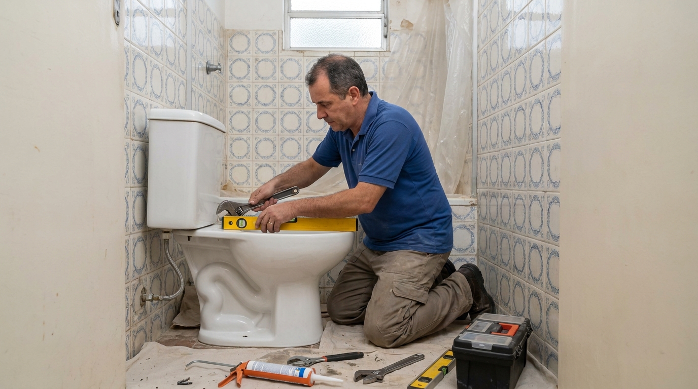 Técnico instalando vaso sanitário Perto de Mim